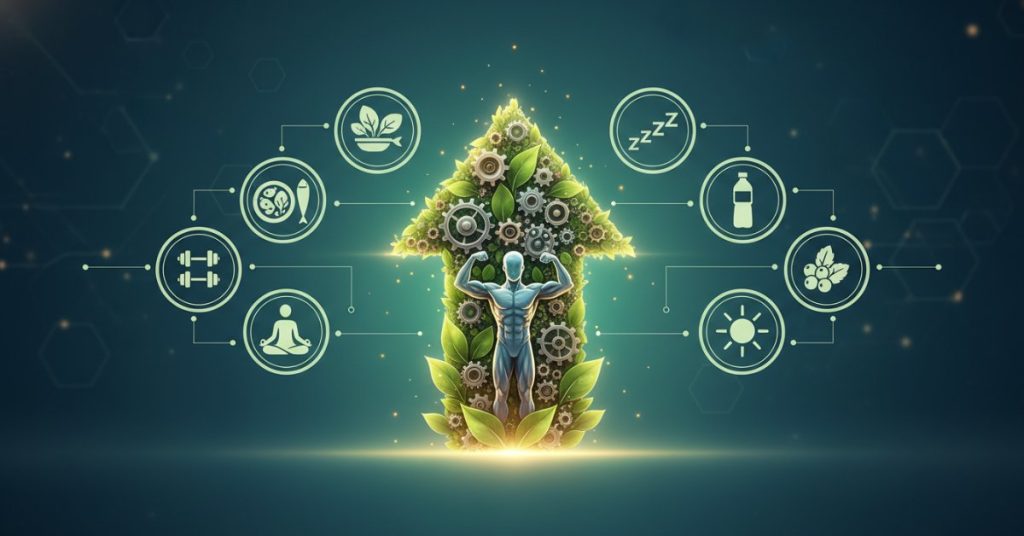 Hình ảnh người đàn ông khỏe mạnh, tràn đầy năng lượng đang tập luyện thể thao ngoài trời, minh họa 7 Cách Tăng Testosterone Tự Nhiên Hiệu Quả Không Dùng Thuốc để cải thiện sức khỏe nam giới toàn diện.