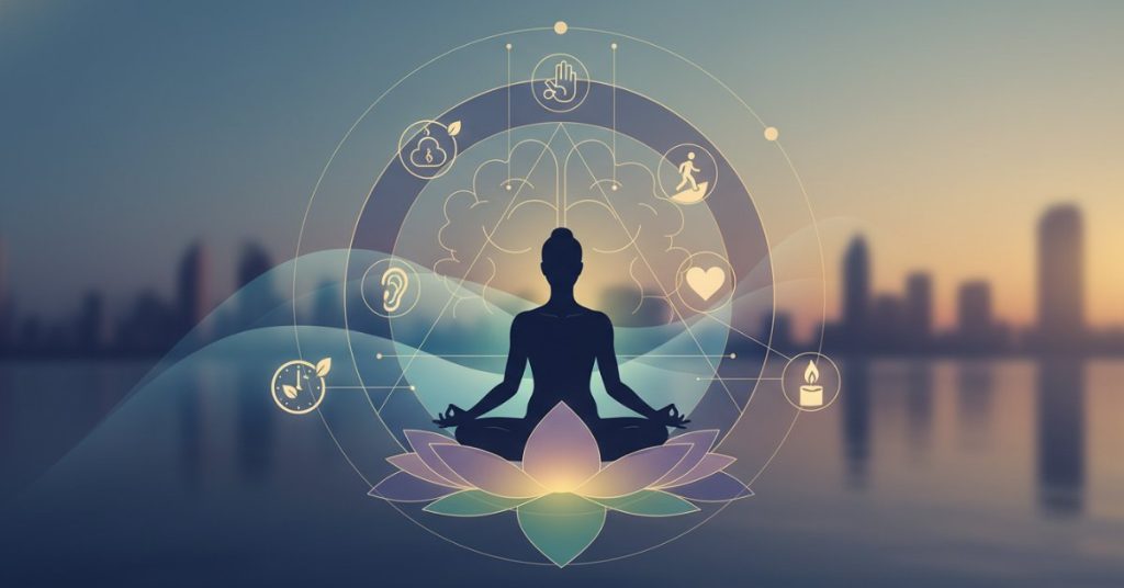 Hình ảnh một người đang ngồi thiền trong tư thế thư giãn tại không gian yên bình, biểu trưng cho sự tĩnh tâm và là phương pháp hiệu quả cho thiền cho người mới bắt đầu tìm kiếm sự cân bằng.