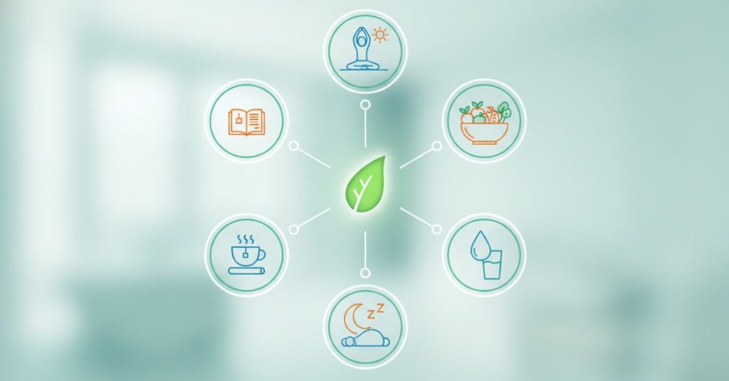 Hình ảnh minh họa một người đang tập thể dục nhẹ nhàng dưới ánh nắng ban mai, đại diện cho những thói quen sống khỏe hàng ngày giúp cơ thể dẻo dai và tràn đầy năng lượng.