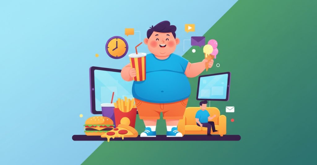 Hình ảnh một em bé đang ăn vặt không lành mạnh, minh họa cho tình trạng béo phì ở trẻ em đang ngày càng trở nên phổ biến do nhiều yếu tố từ lối sống và môi trường.