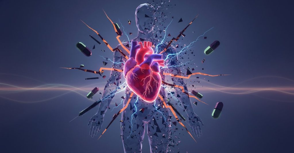 Hình ảnh minh họa các biến chứng sức khỏe nghiêm trọng do lạm dụng thuốc steroid quá liều, cảnh báo về những hậu quả khôn lường đối với cơ thể.