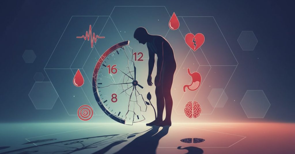 Hình ảnh một người phụ nữ trẻ tuổi đang cau mày, có vẻ mệt mỏi và ôm đầu, thể hiện những tác hại tiêu cực tiềm ẩn của phương pháp nhịn ăn 16:8 đối với sức khỏe thể chất và tinh thần.